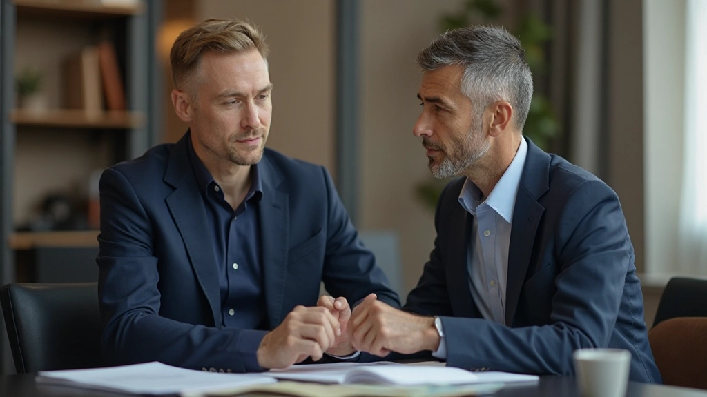 Снимок профессионального консультанта, объясняющего финансовый план клиенту в офисе