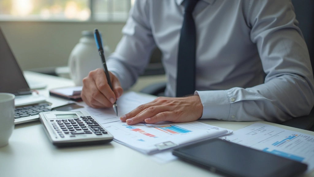 Анализ бюджета и финансовых отчетов на рабочем столе с ноутбуком